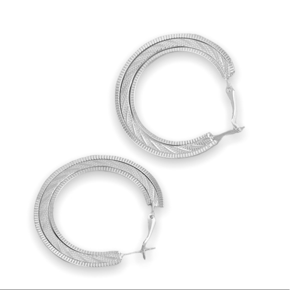 New Sterling Silver Round Boho Minimalist Hoop Earrings - Picture 2 of 8